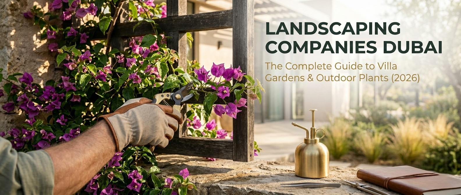 landscaping companies Dubai villa garden outdoor plants palm trees